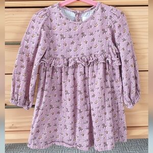 ZARA Lilac Floral Kids Girl Long Sleeves Dress Size 5T 5Y